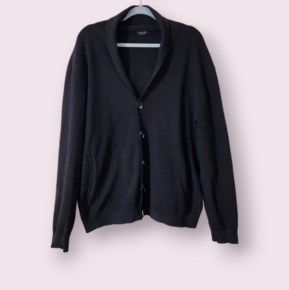 Men's Shawl Collar Cardigan Button Up Sweater with Pockets Size Large Black